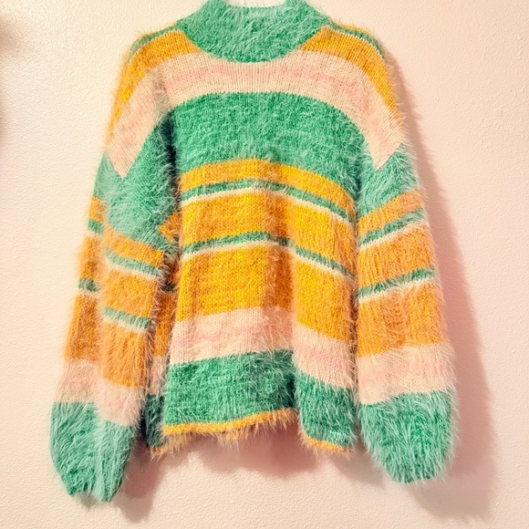 Kimchi Blue Sweaters - Kimchi Blue Fuzzy Sweater with Green and Yellow